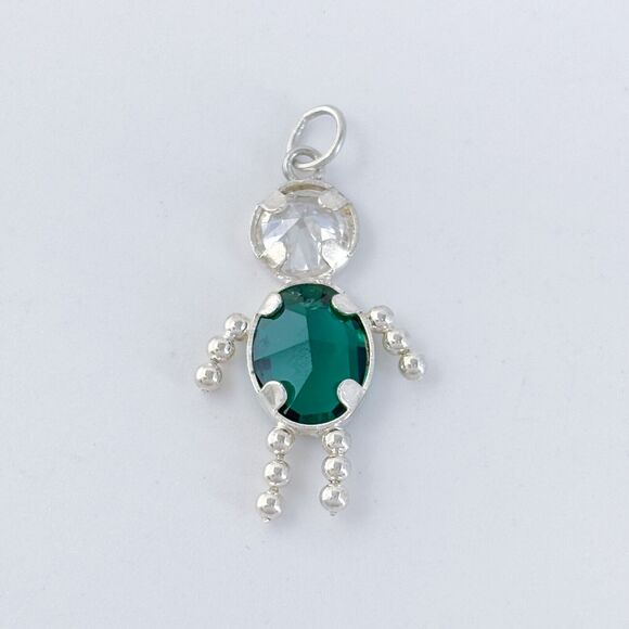 Vintage Sterling Silver 925 Green Cubic Zirconia Boy Charm Pendant - Picture 4 of 6